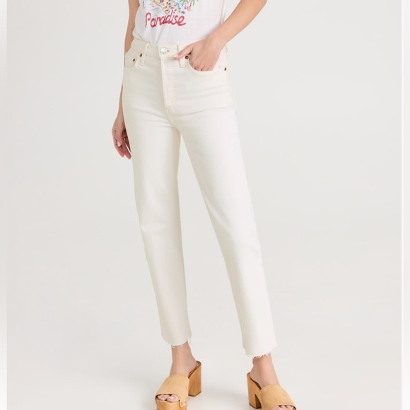 Re/Done Button Fly Creamy White Jeans Raw Bottom Womens Size 27 Tall - Picture 6 of 7
